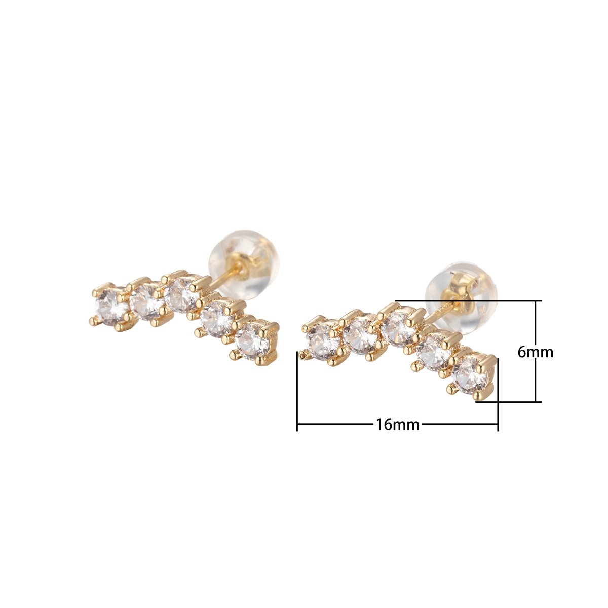 Mini Connected Crystal String Studs Earring CZ Crystal Stones Lining on Daily Wear Earring Jewelry P-196 - DLUXCA