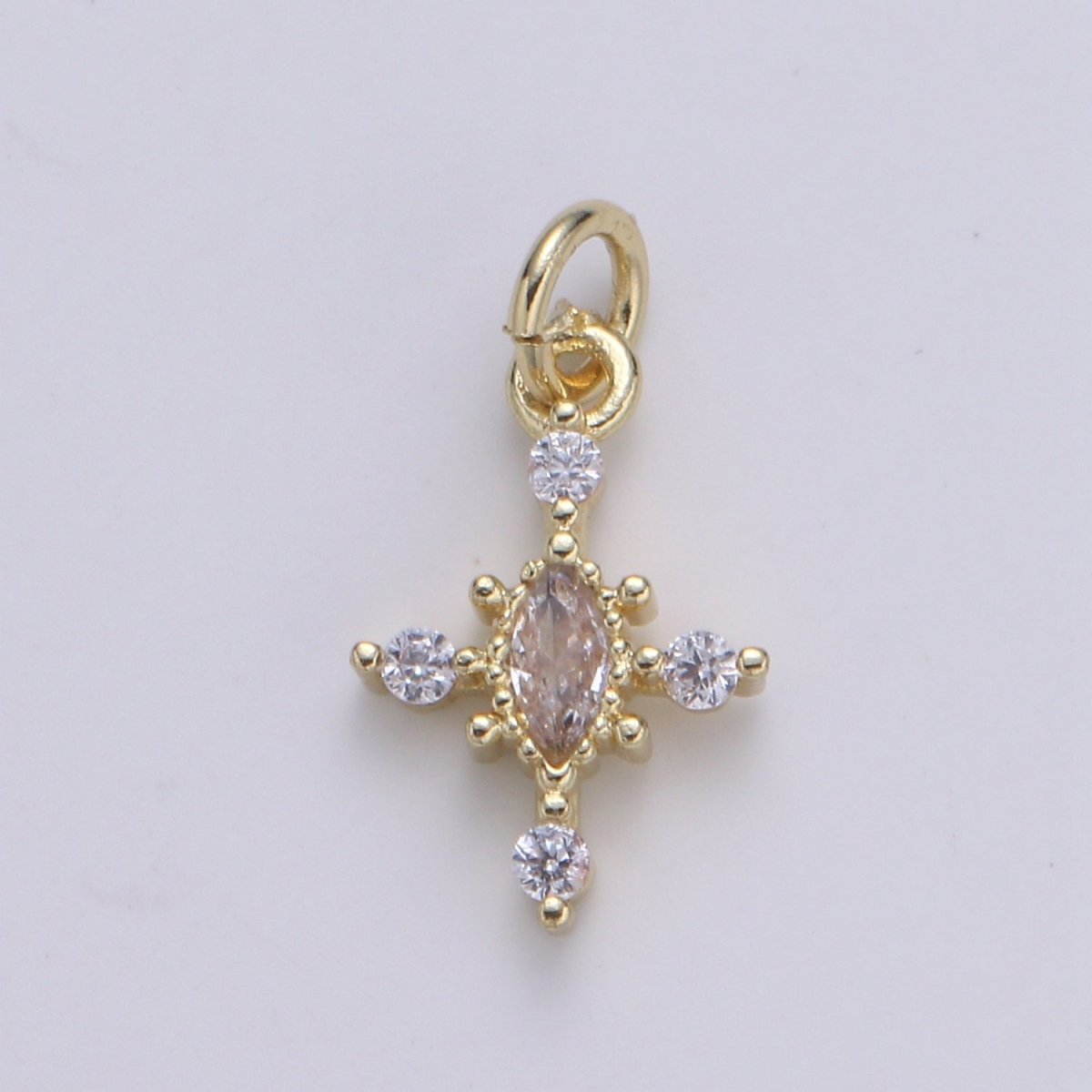 Mini Cross Charm Micro Pave Eye 24K Gold Filled Cross Charm, Cubic Zirconia Cluster Charm for Necklace Earring Bracelet Jewelry Making E-233-E-236 - DLUXCA