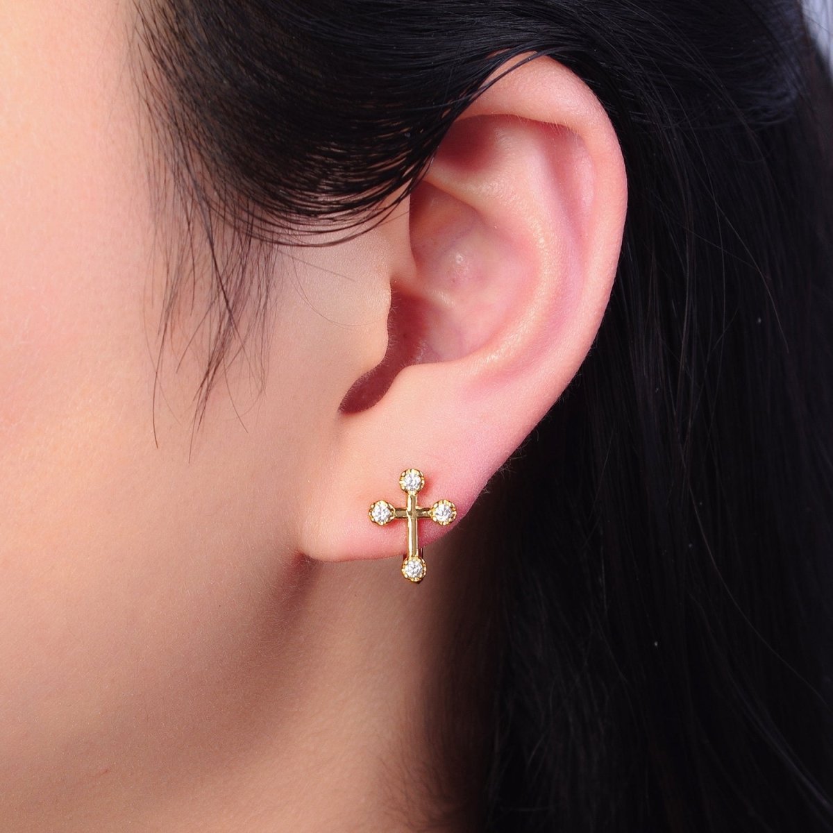 Mini Cross Huggie Earring 13mm Hoop Earring T-396 T-397 - DLUXCA