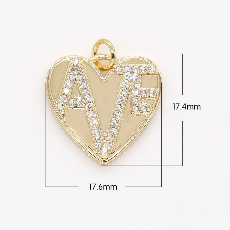 Mini Crystals on Golden Heart Coin Charm CZ Lover Zirconia Writing Heart Charm Pendant GP-714 - DLUXCA