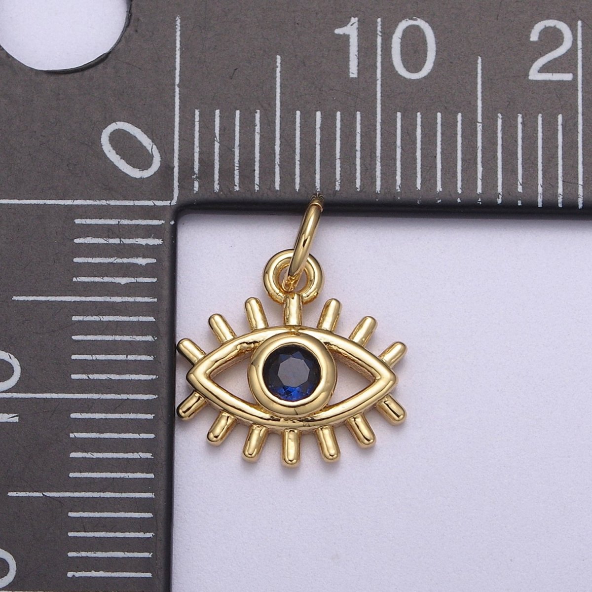 Mini Cubic Gold Evil Eye Charm Micro Pave CZ Dark Blue Eye Jewelry N-877 - DLUXCA
