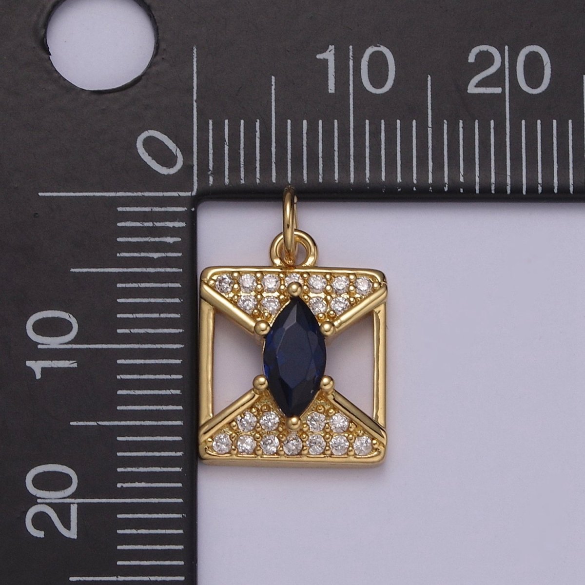 Mini Cubic Gold Square Charm Micro Pave CZ Dark Blue Eye Jewelry N-876 - DLUXCA