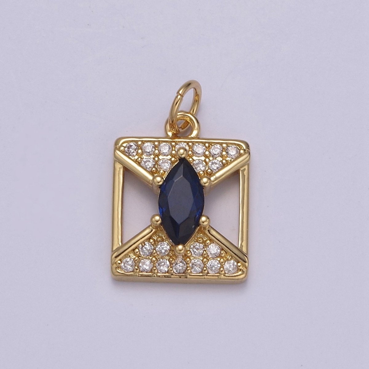 Mini Cubic Gold Square Charm Micro Pave CZ Dark Blue Eye Jewelry N-876 - DLUXCA