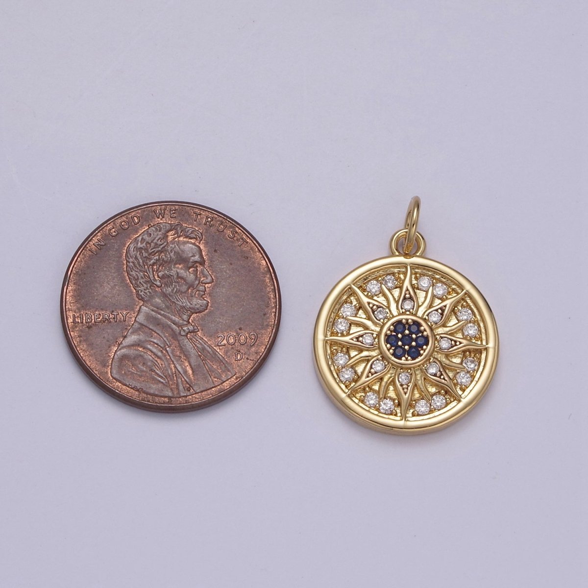 Mini Cubic Gold Sun Charm Round Coin Disc Celestial Jewelry N-875 - DLUXCA