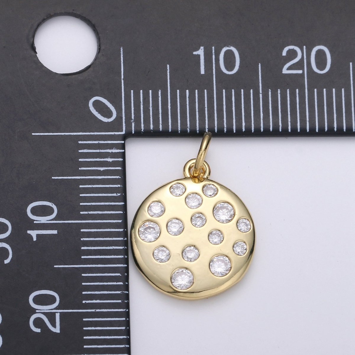 Mini CZ Bubble Round Coin Gold Filled Charm - D-536 - DLUXCA