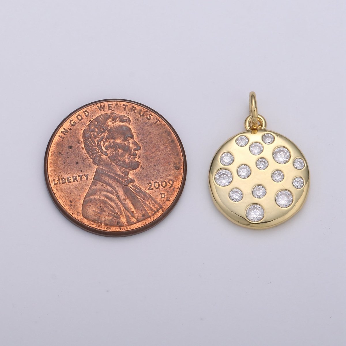 Mini CZ Bubble Round Coin Gold Filled Charm - D-536 - DLUXCA