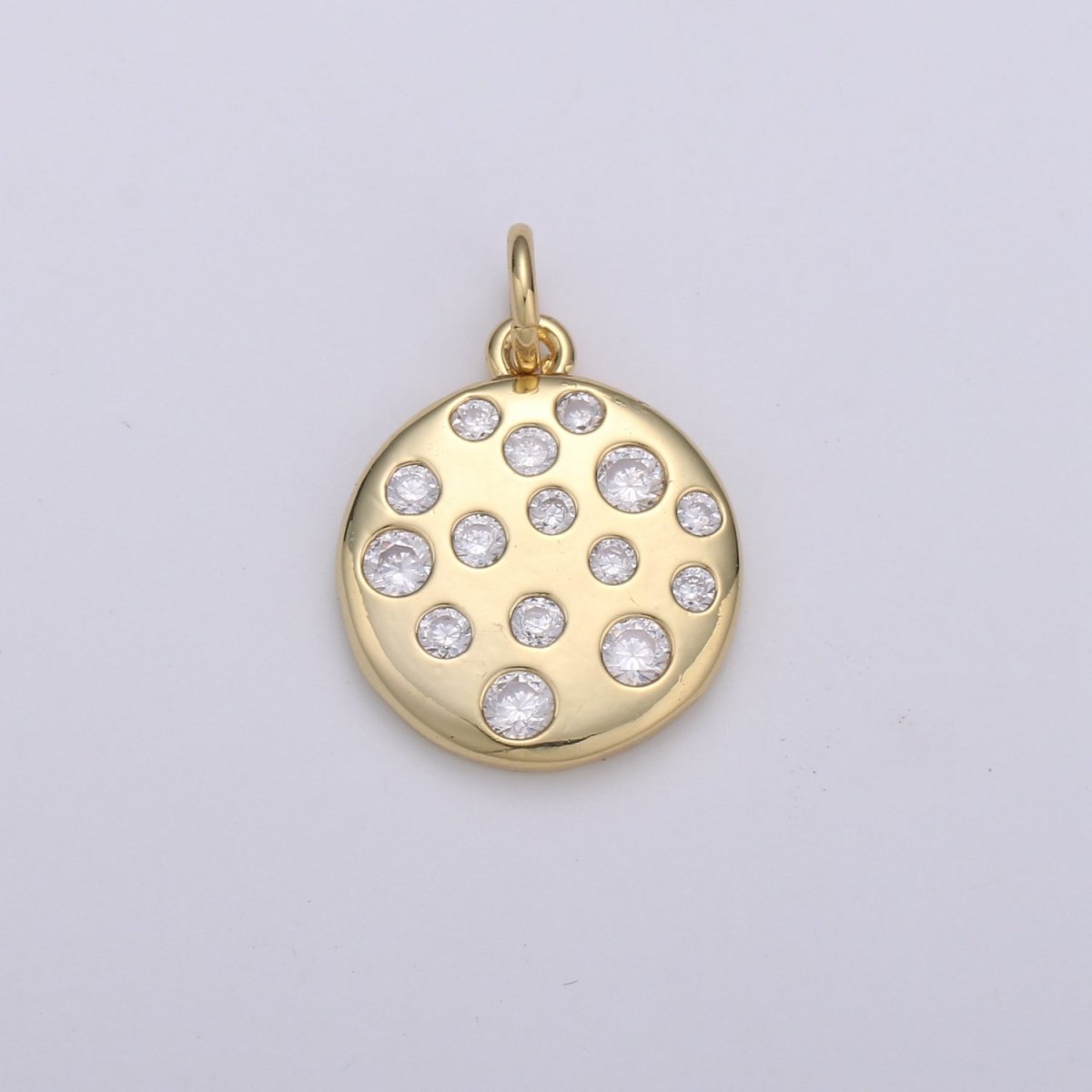 Mini CZ Bubble Round Coin Gold Filled Charm - D-536 - DLUXCA