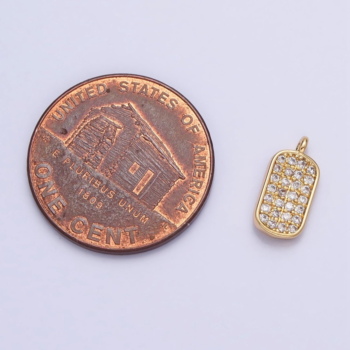 Mini CZ Micro Pave Military Tag Charm, Gold Plated Cubic Zirconia Pave Dog Tag Pendant AC737 AC738 - DLUXCA