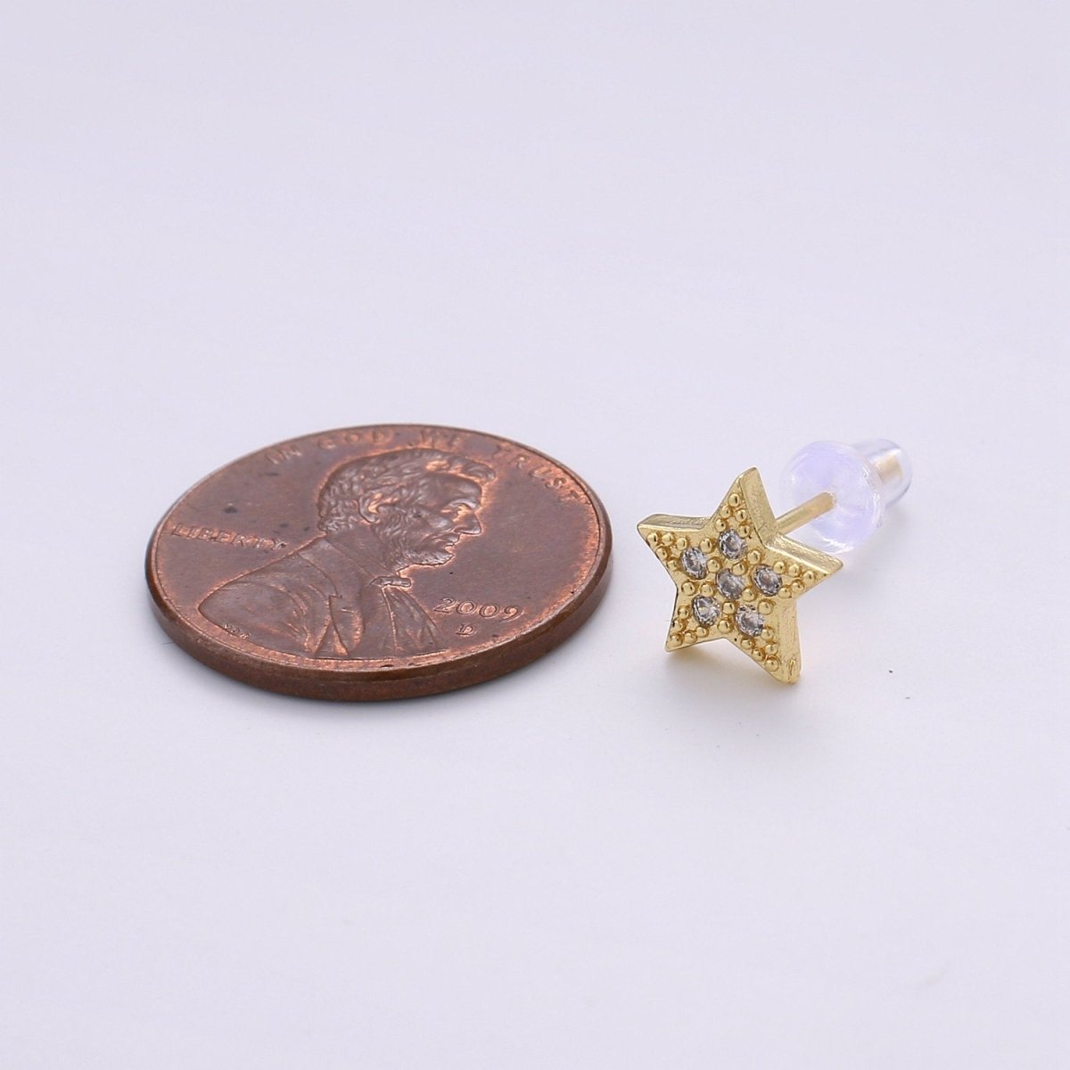 Mini CZ Paved Star Stud Earring Cartilage Earring, Gold Star stud, dainty cartilage earring gold moon stud earring, sparkly Pushback stud Q-295 - DLUXCA