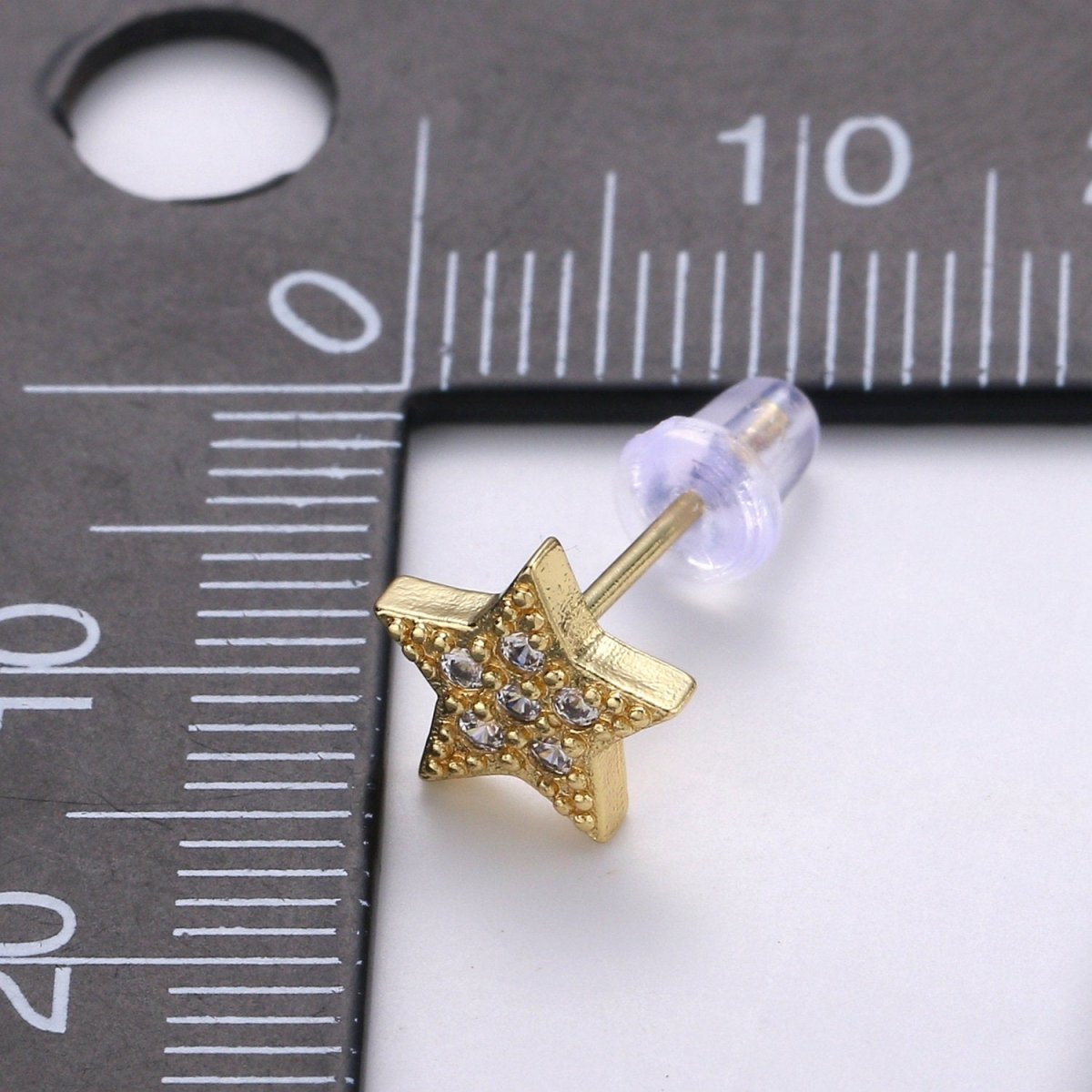 Mini CZ Paved Star Stud Earring Cartilage Earring, Gold Star stud, dainty cartilage earring gold moon stud earring, sparkly Pushback stud Q-295 - DLUXCA