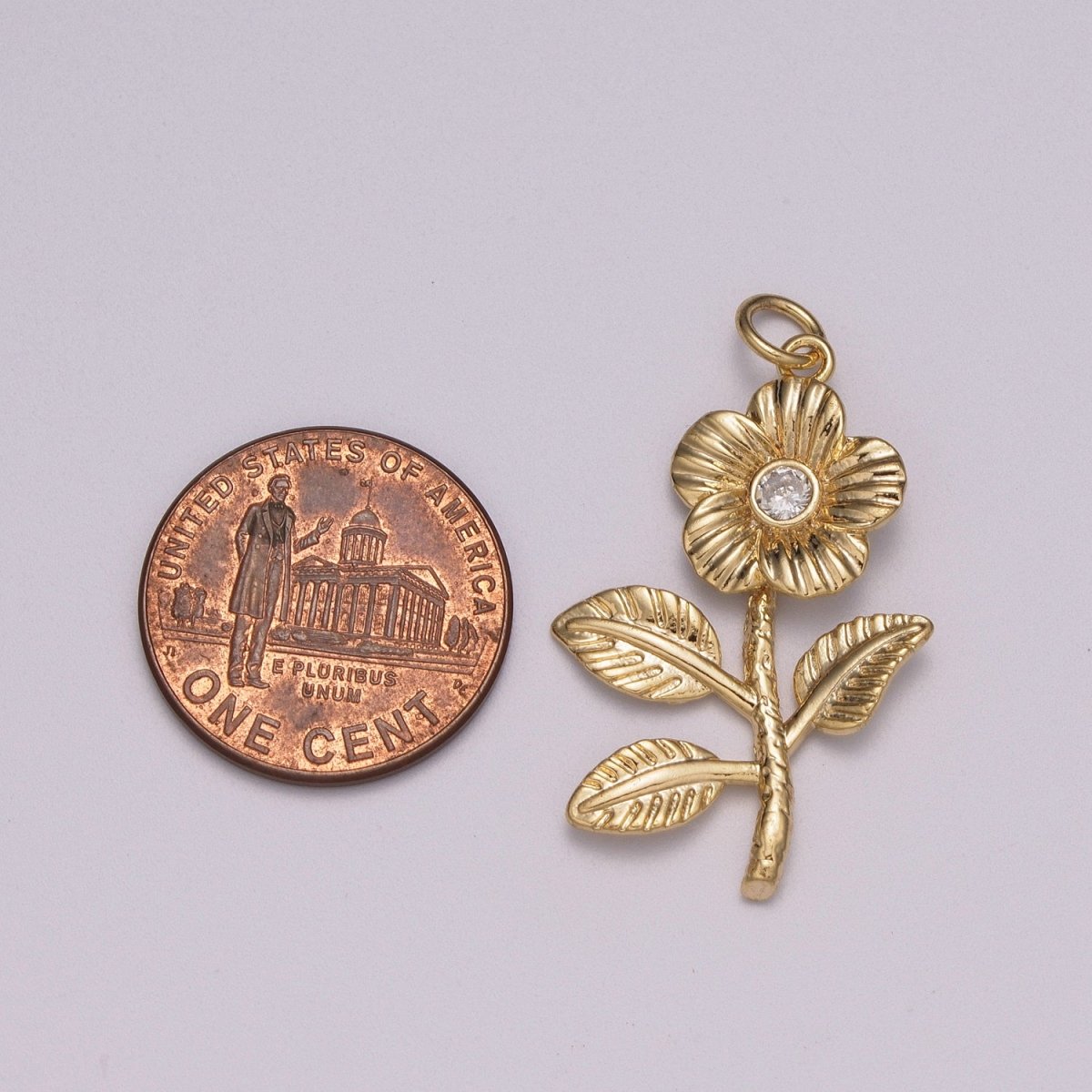 Mini Daisy Charm Gold Micro Pave Flower Charm, Clear Cubic Charms, CZ Leaf Floral Charm Dainty Small 3D Charm M-781 - DLUXCA