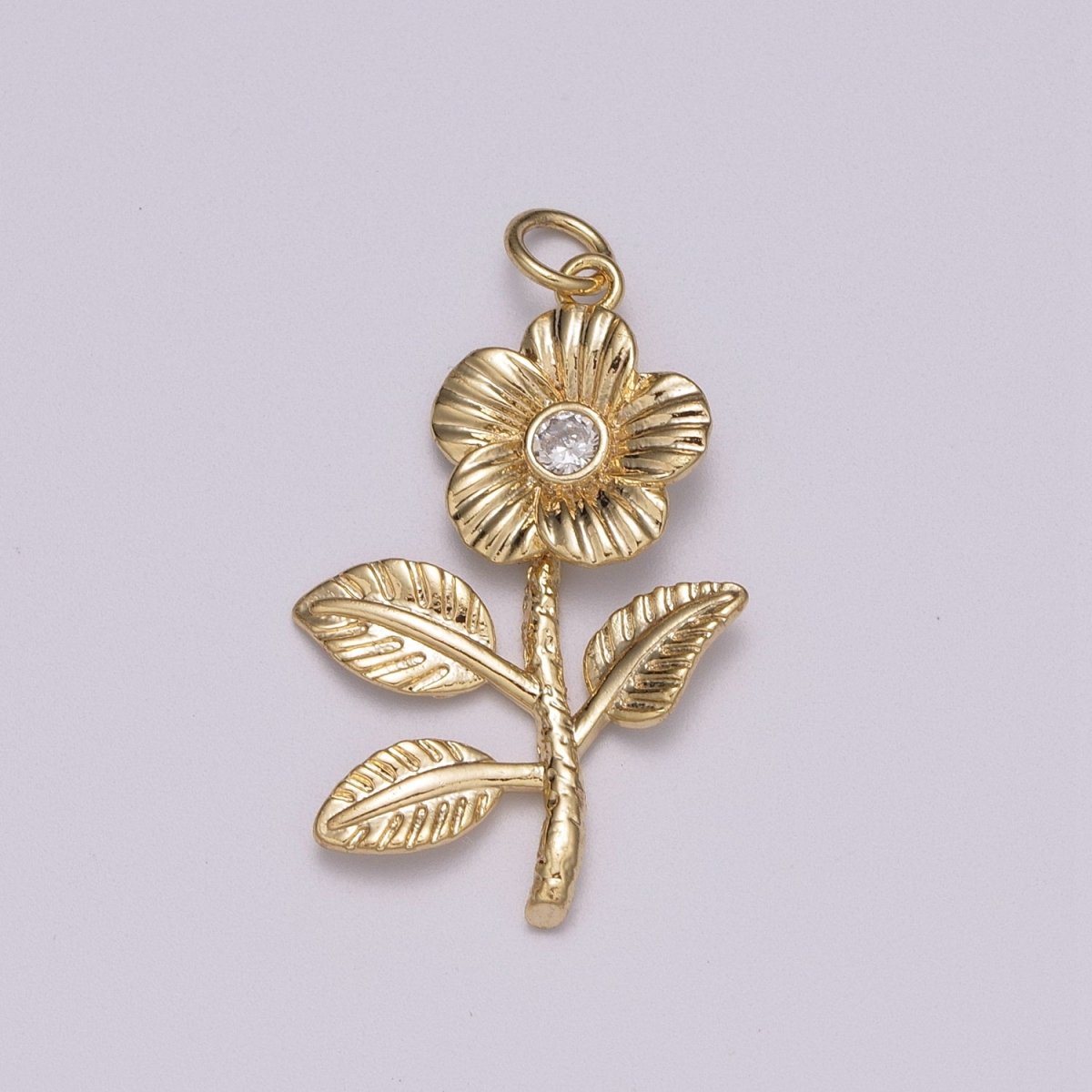 Mini Daisy Charm Gold Micro Pave Flower Charm, Clear Cubic Charms, CZ Leaf Floral Charm Dainty Small 3D Charm M-781 - DLUXCA
