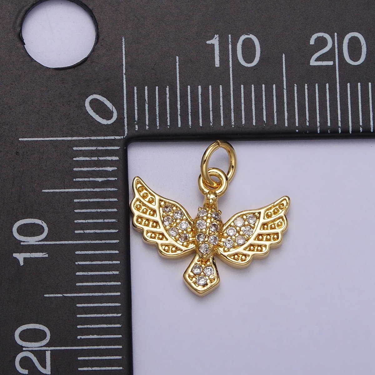 Mini Dove charm with Cz Bird Pendant Lead Nickel free 24K gold plated brass Cubic zirconia Animal Necklace Bracelet Jewelry making AC248 - DLUXCA