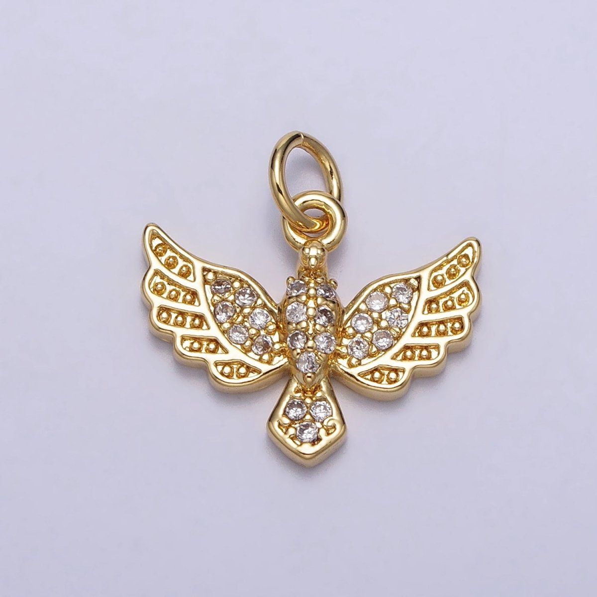 Mini Dove charm with Cz Bird Pendant Lead Nickel free 24K gold plated brass Cubic zirconia Animal Necklace Bracelet Jewelry making AC248 - DLUXCA