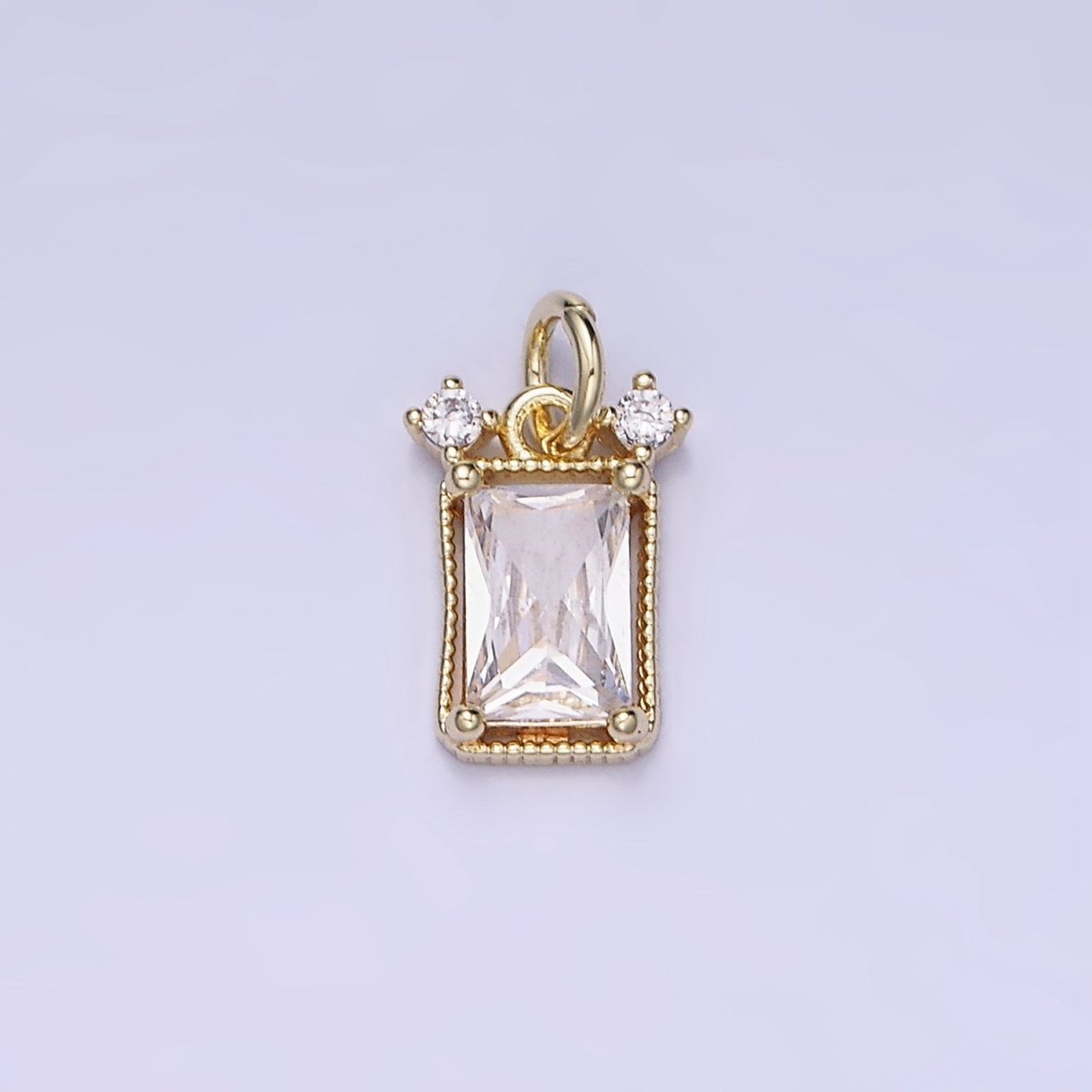 Mini Emerald Cut Charm CZ gold filled set with cubic zirconia accent | AG667 - DLUXCA