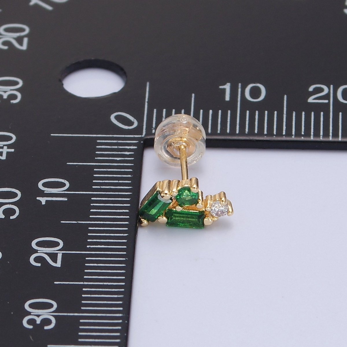 Mini Emerald Green Cz Stone Stud Earring T-384 - DLUXCA