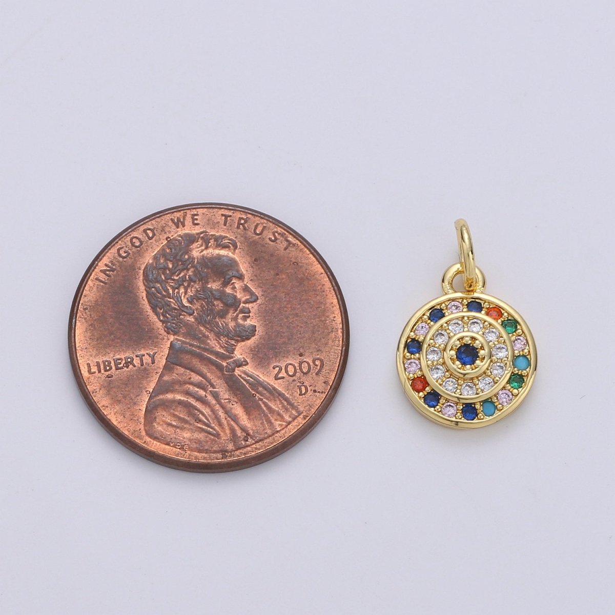 Mini evil eye Charm with CZ in Gold Filled Disc Coin Pendant Micro Pave Multi Color Pendant Gold Charm Necklace Earring Bracelet Supply D-248 - DLUXCA