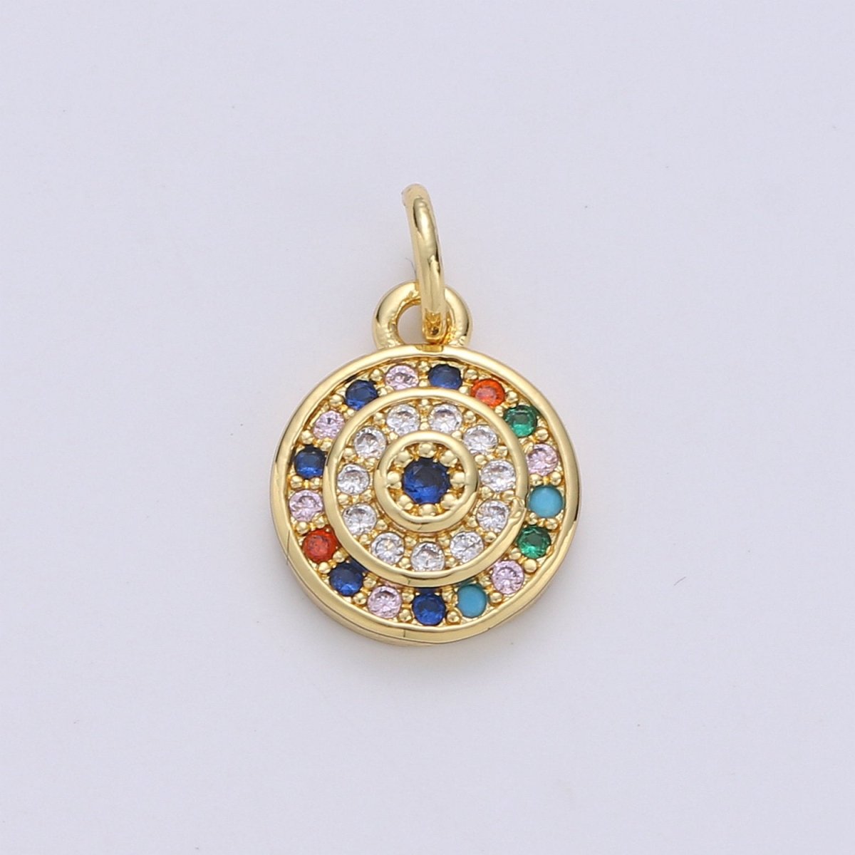 Mini evil eye Charm with CZ in Gold Filled Disc Coin Pendant Micro Pave Multi Color Pendant Gold Charm Necklace Earring Bracelet Supply D-248 - DLUXCA