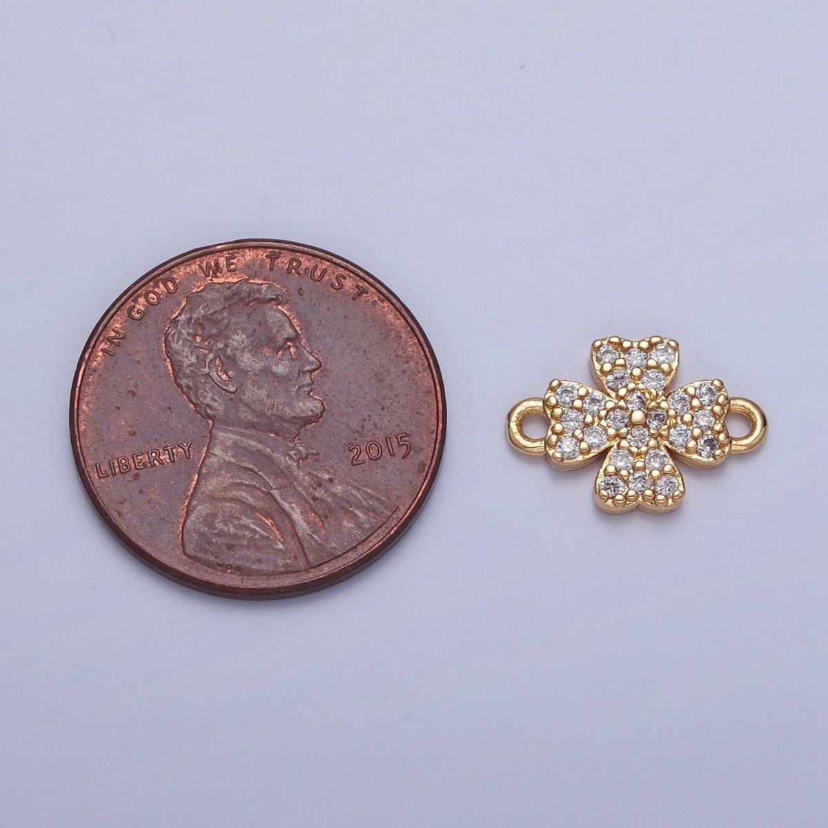 Mini Four Leaf Clover Charms for Necklace Earring Making Supplies 14K Gold Filled Micro Pave Lucky Charm Connector G-933 - DLUXCA