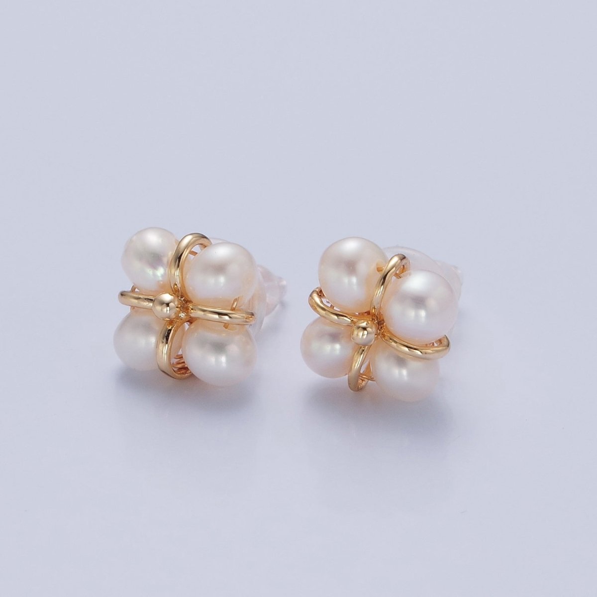 Mini Four Pearl Stud Earring for Minimalist Jewelry V-375 - DLUXCA