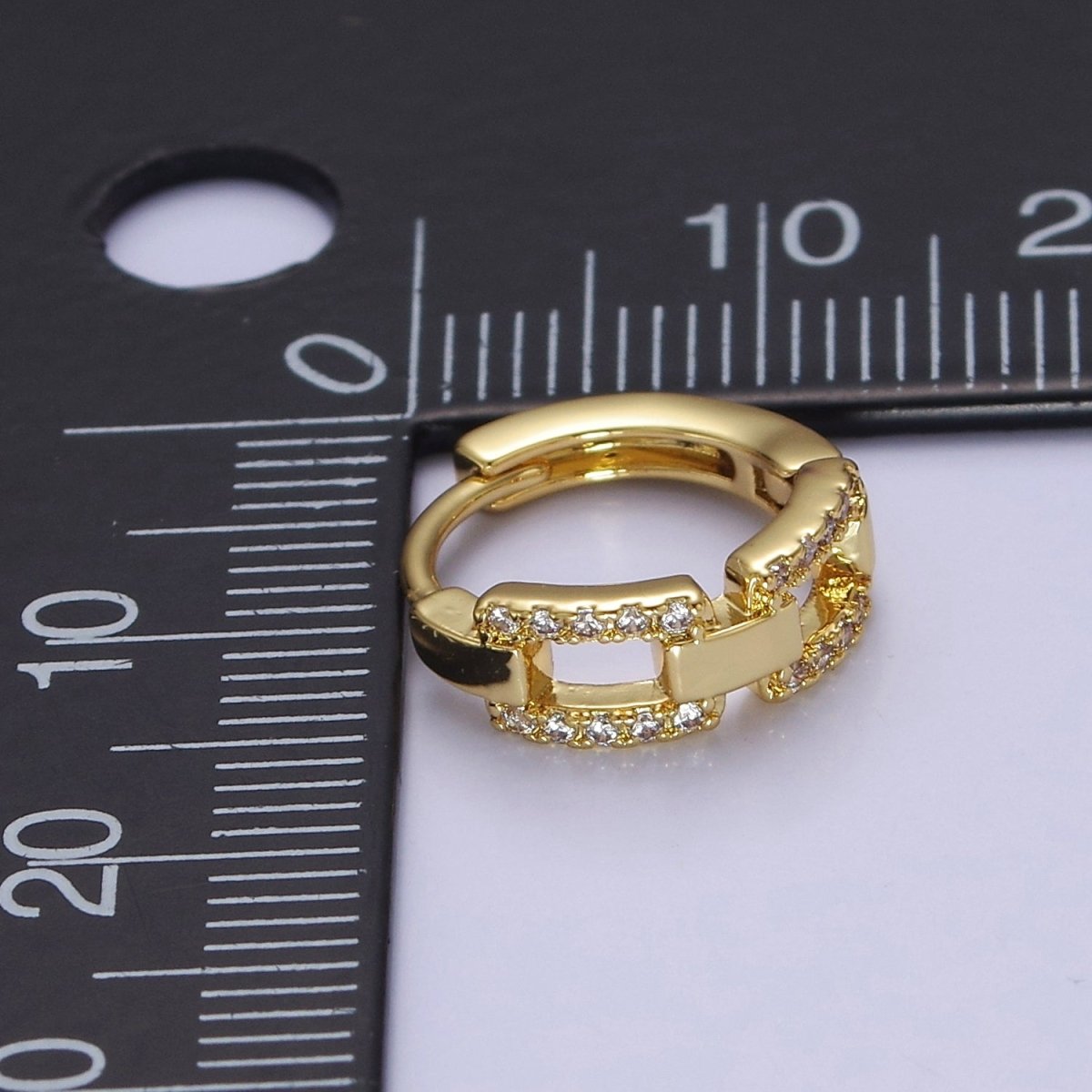 Mini Gold 16mm Round Hoop With Chain Link CZ Stone for Minimalist Jewelry V-130 - DLUXCA