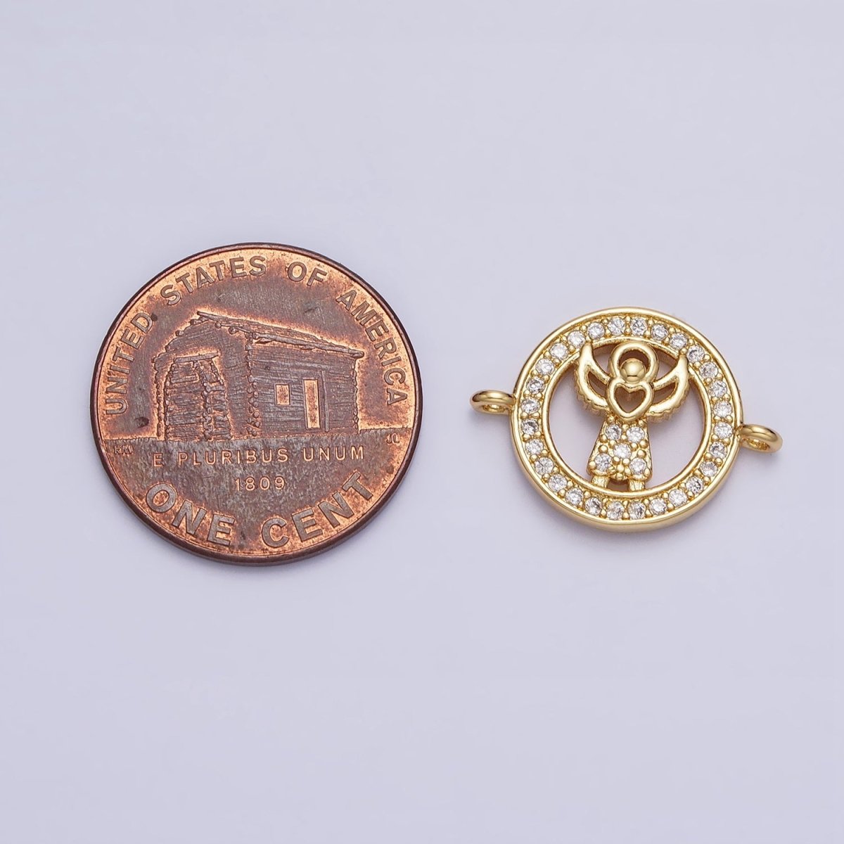 Mini Gold Angel Charm Connector Micro Pave Guardian Angel Link Connector for Bracelet AA922 - DLUXCA