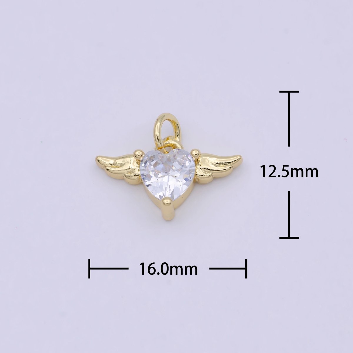 Mini Gold Angel Wing with Cubic Heart Charm W-163 - DLUXCA