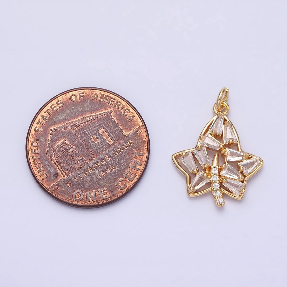 Mini Gold Baguette Cz Stone Charm Maple Leaf Charm Silver Nature Pendant AC480 AC481 - DLUXCA
