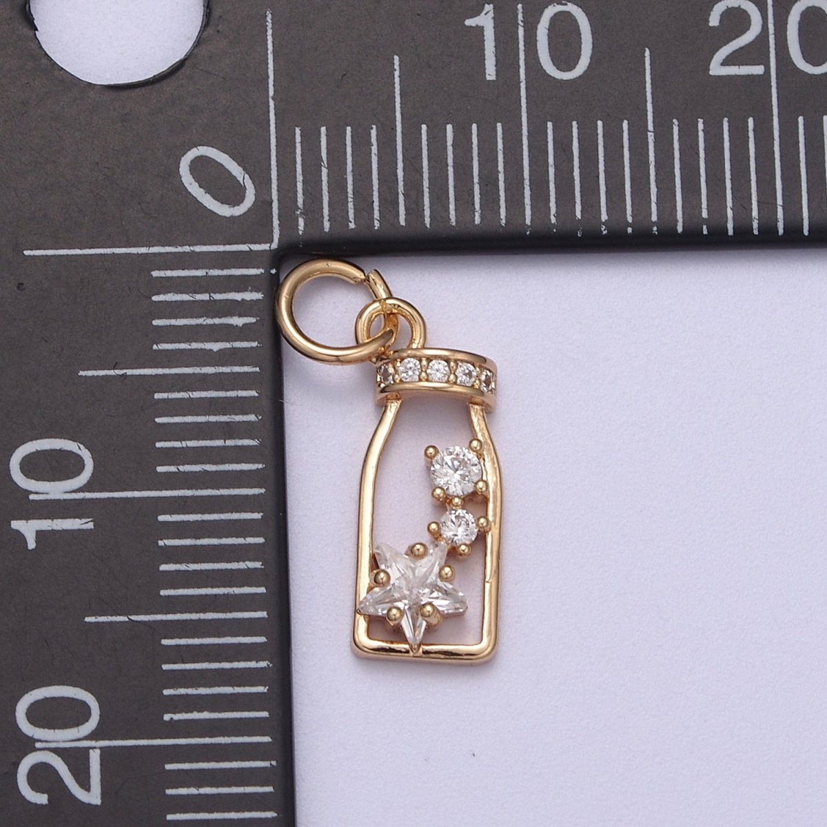 Mini Gold Bottle Charm With Cz Star Celestial Jewelry N-277 - DLUXCA