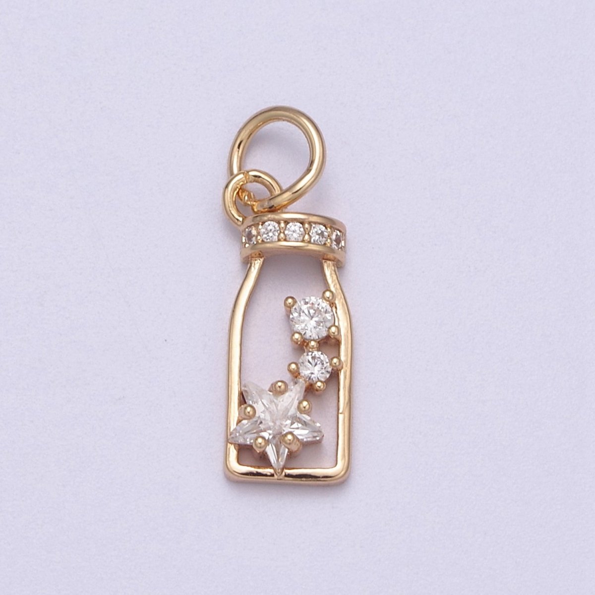 Mini Gold Bottle Charm With Cz Star Celestial Jewelry N-277 - DLUXCA