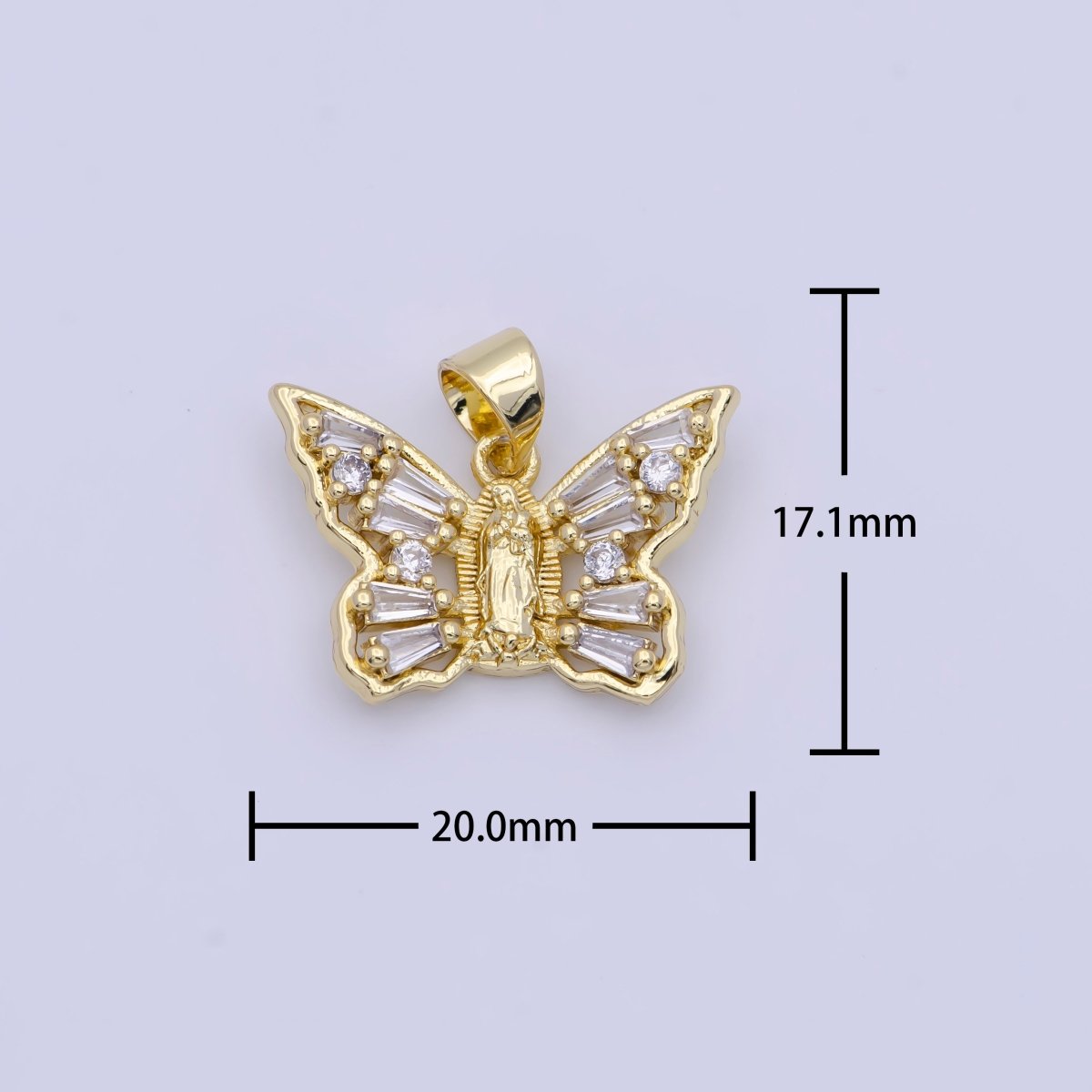 Mini Gold butterfly charm, Dainty Mariposa pendant, cute butterfly jewelry Clear Baguette butterfly Charm X-400 - DLUXCA