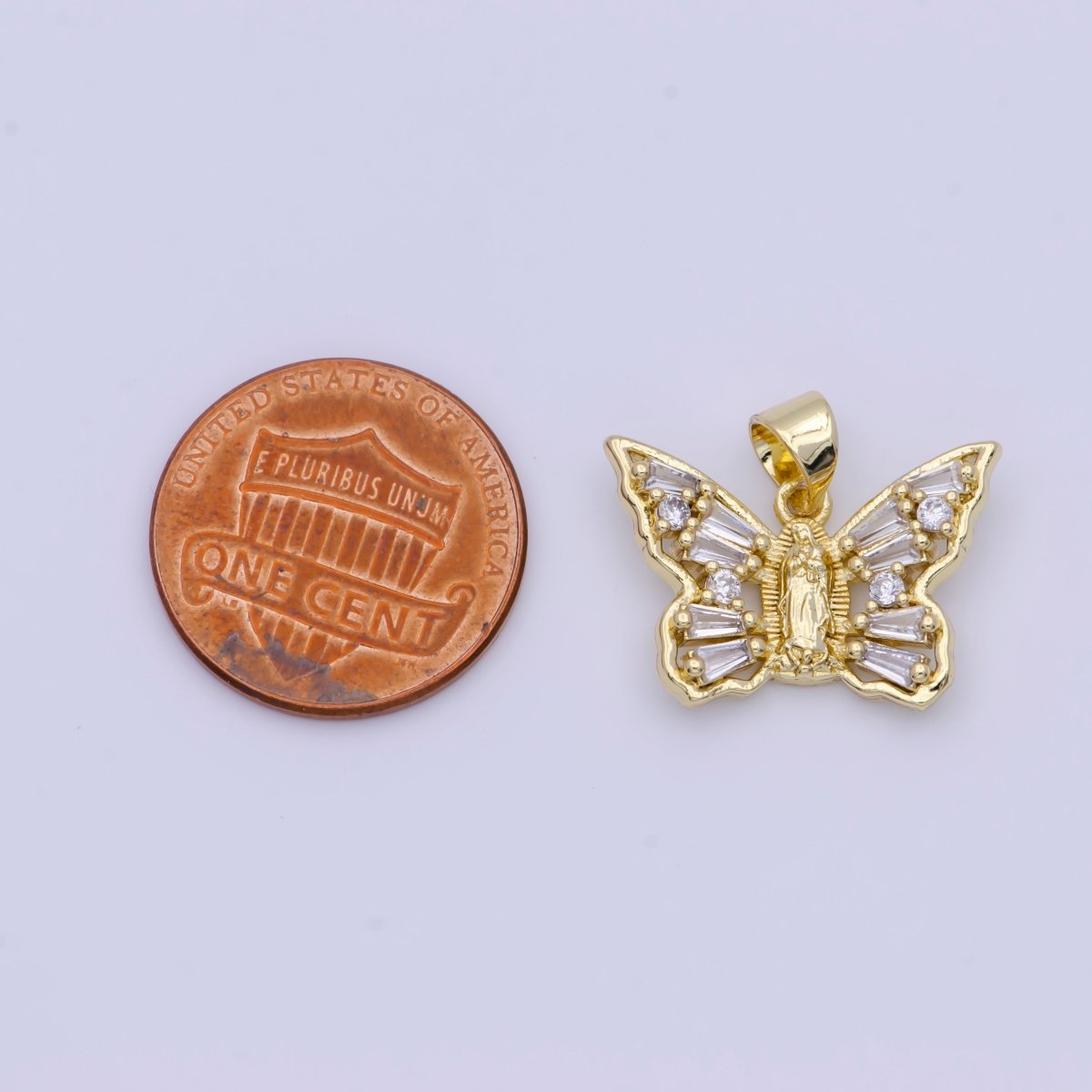 Mini Gold butterfly charm, Dainty Mariposa pendant, cute butterfly jewelry Clear Baguette butterfly Charm X-400 - DLUXCA