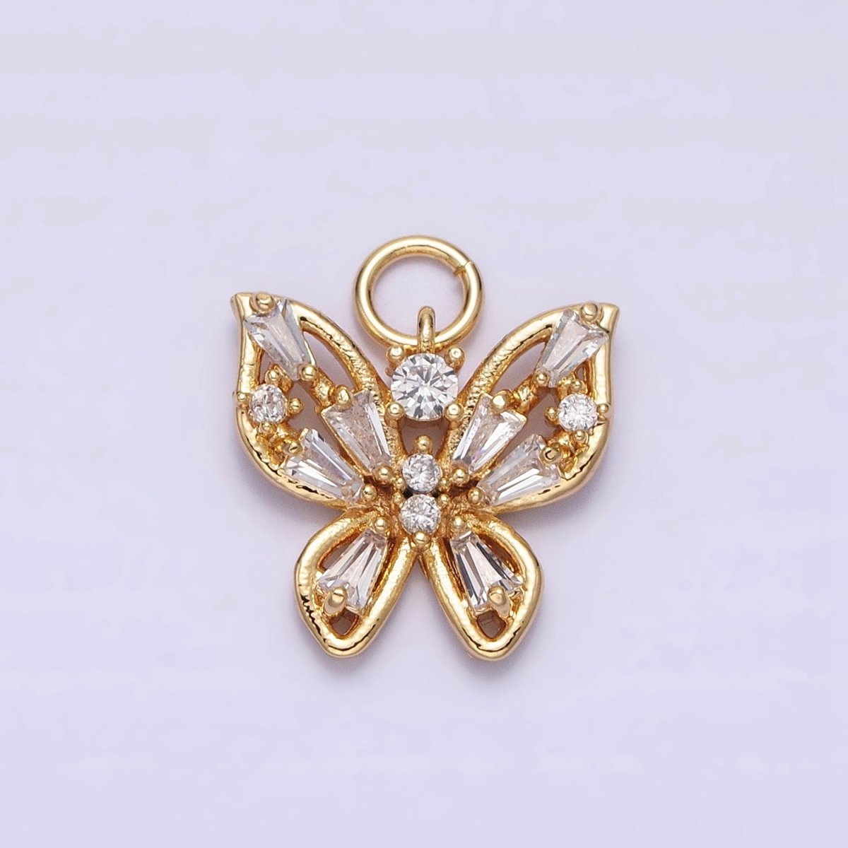 Mini Gold Butterfly Charm with CZ Baguette Stone Mariposa Animal Cubic Zirconia Pendant AC512 AC513 - DLUXCA