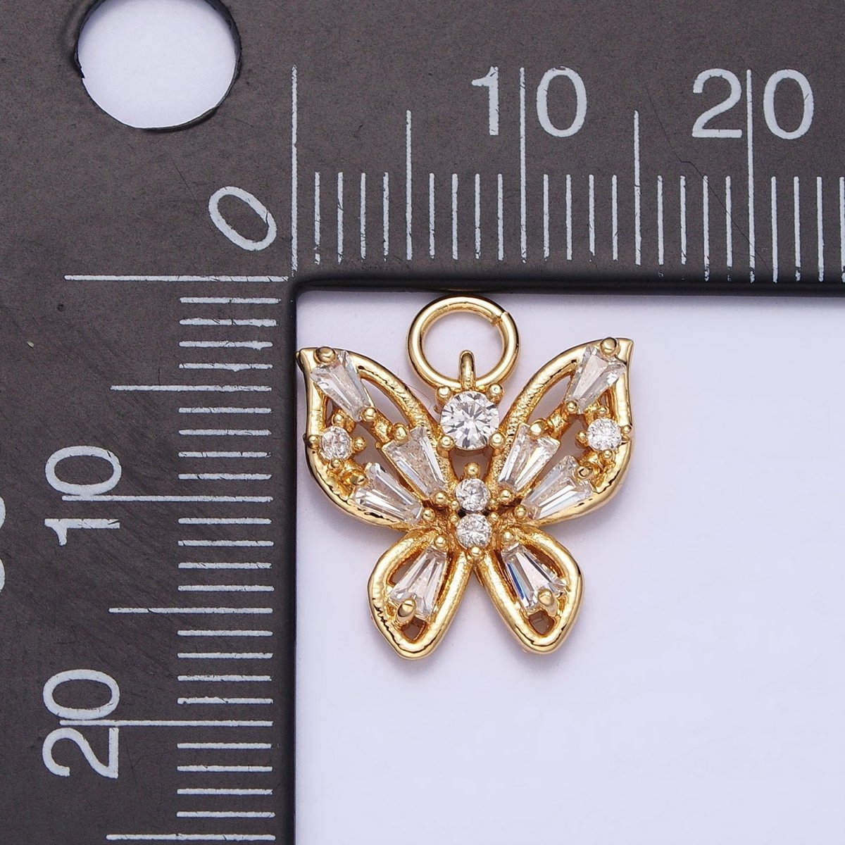 Mini Gold Butterfly Charm with CZ Baguette Stone Mariposa Animal Cubic Zirconia Pendant AC512 AC513 - DLUXCA