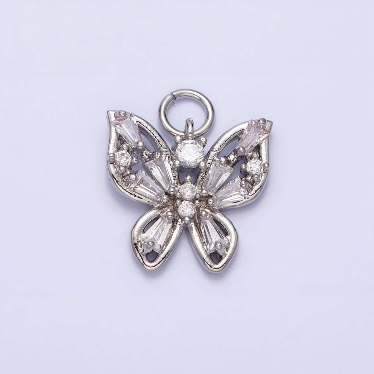 Mini Gold Butterfly Charm with CZ Baguette Stone Mariposa Animal Cubic Zirconia Pendant AC512 AC513 - DLUXCA