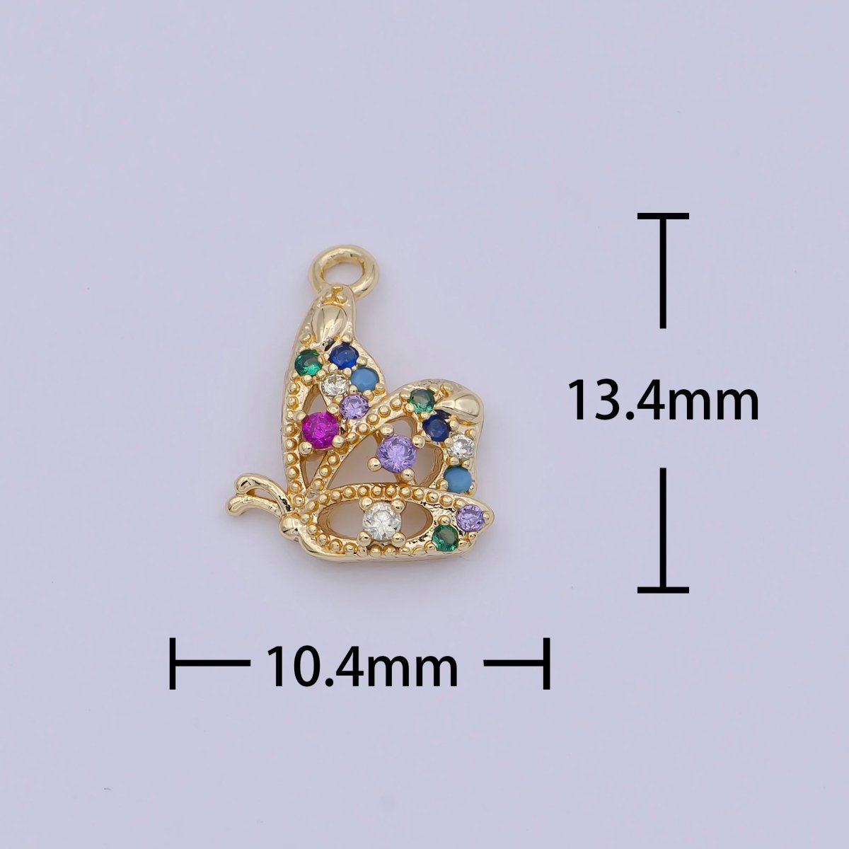 Mini Gold Butterfly Charm with Multi Color Cubic Zirconia Stone N-922 - DLUXCA