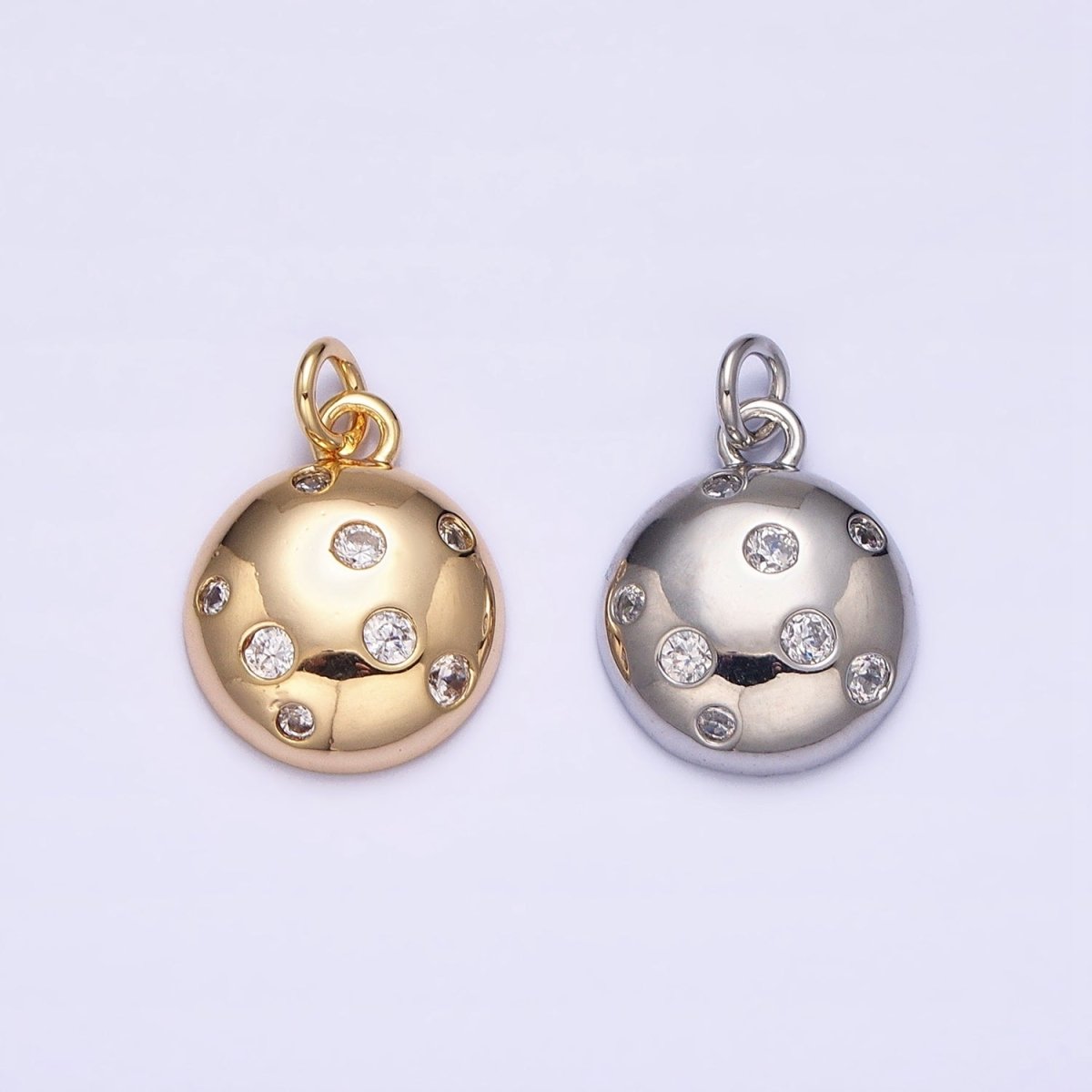 Mini Gold Circle Charm with CZ Stone Dots Bubble Geometric Pendant AC510 AC511 - DLUXCA