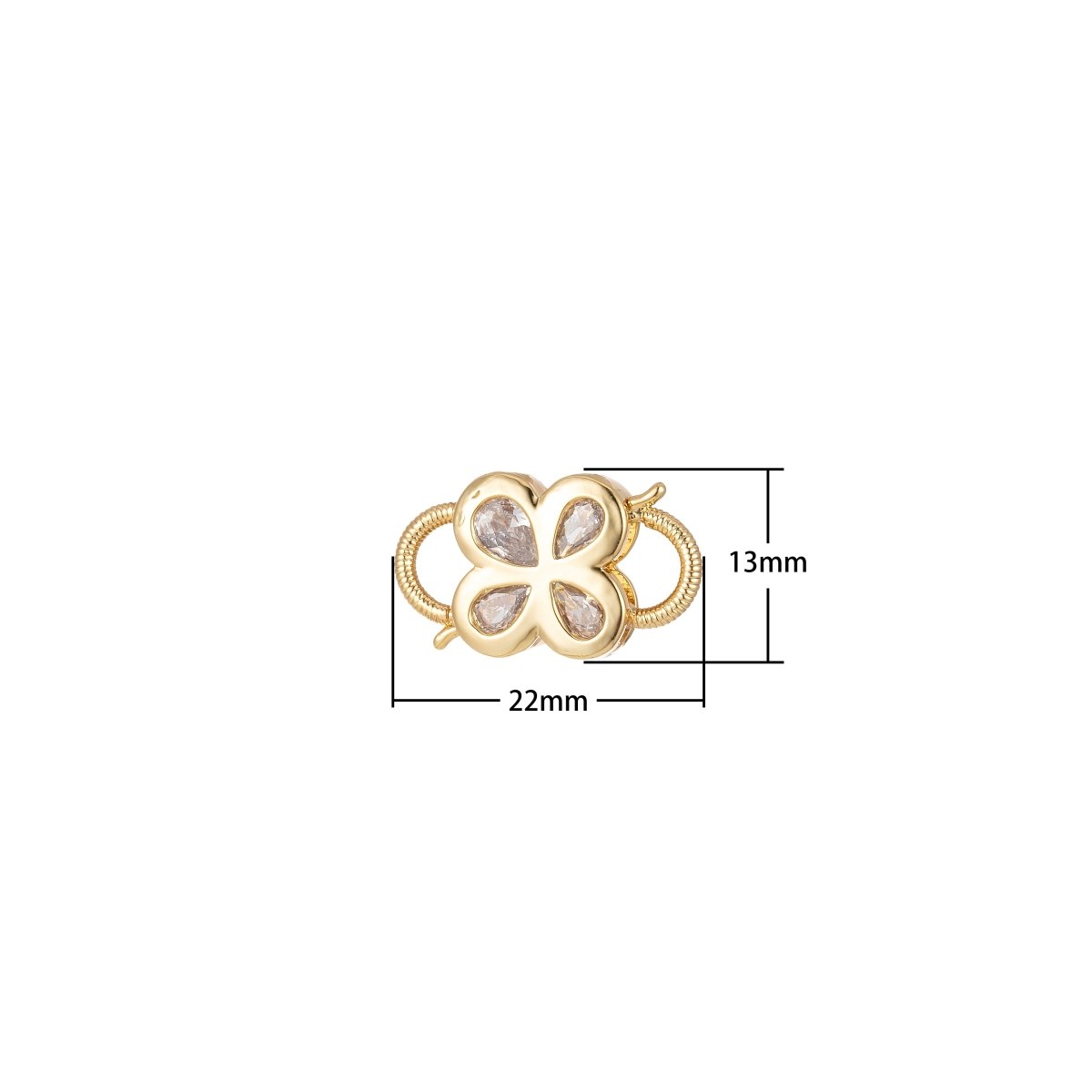 Mini Gold Clover Cubic Zirconia Clasp Lock, Interlock Cubic Clasp Fastener for Bracelet Necklace Clear Cz Supply L-350 - DLUXCA