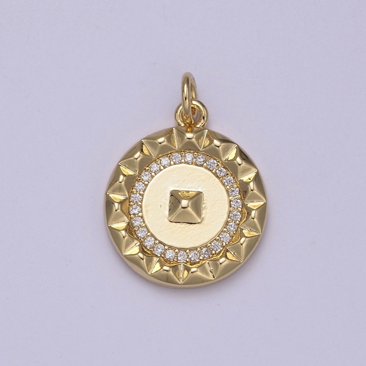 Mini Gold Coin Charm Micro Pave Round Geometric Pendant N-916 - DLUXCA