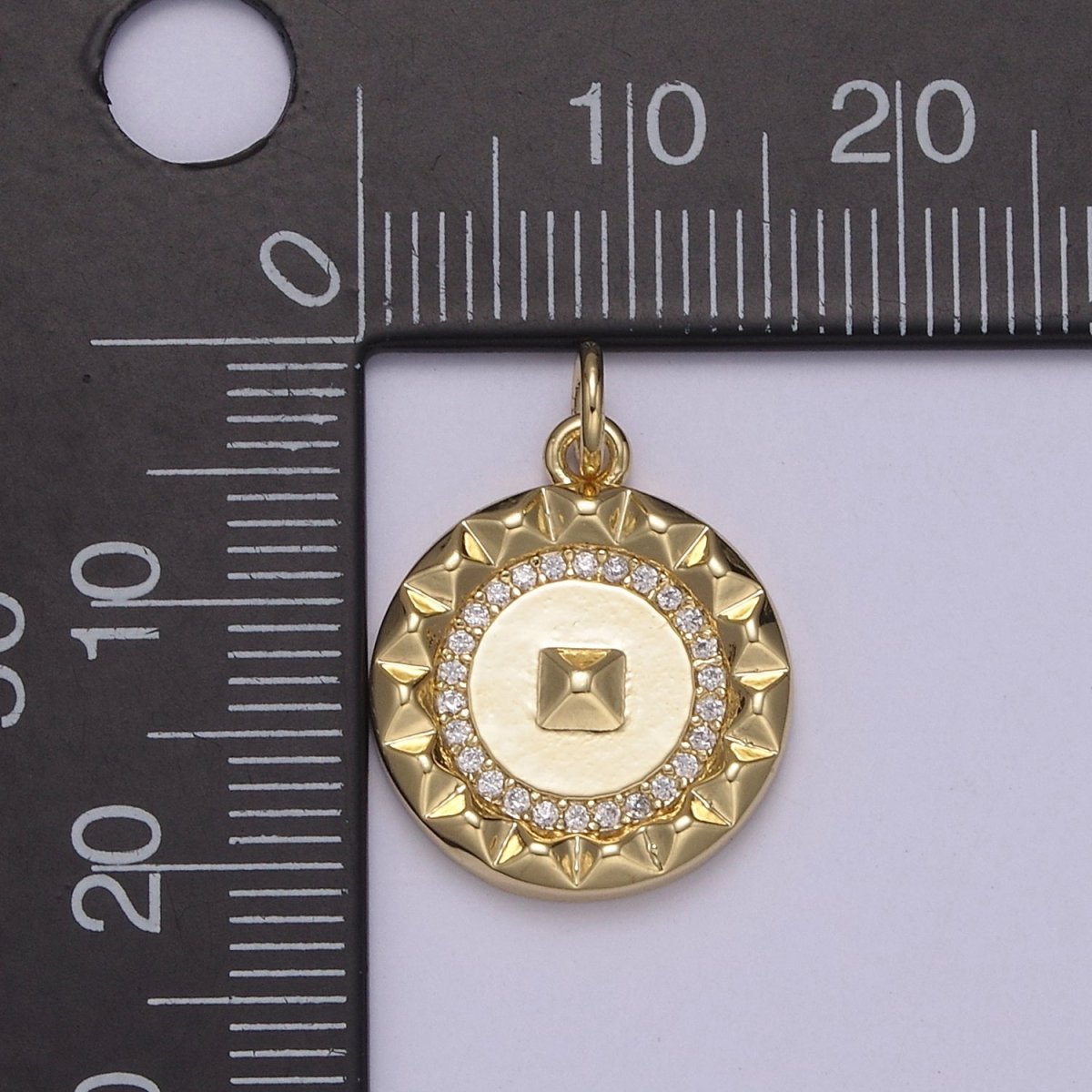 Mini Gold Coin Charm Micro Pave Round Geometric Pendant N-916 - DLUXCA