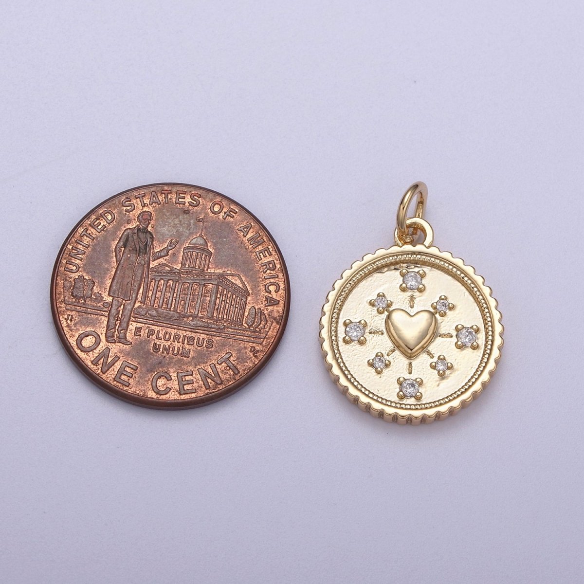 Mini Gold Coin Charm Necklace With Heart Medallion, Add on Love Heart Pendant N-297 - DLUXCA
