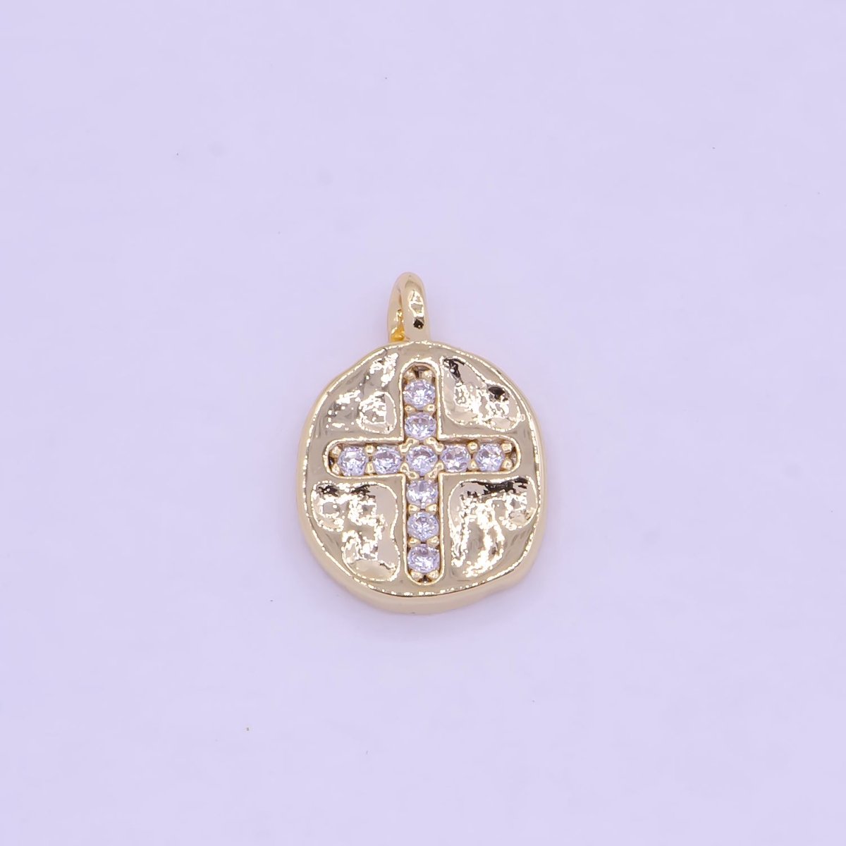 Mini Gold Coin Charm with Micro Pave Cross for Necklace Bracelet Supply AG-078 - DLUXCA