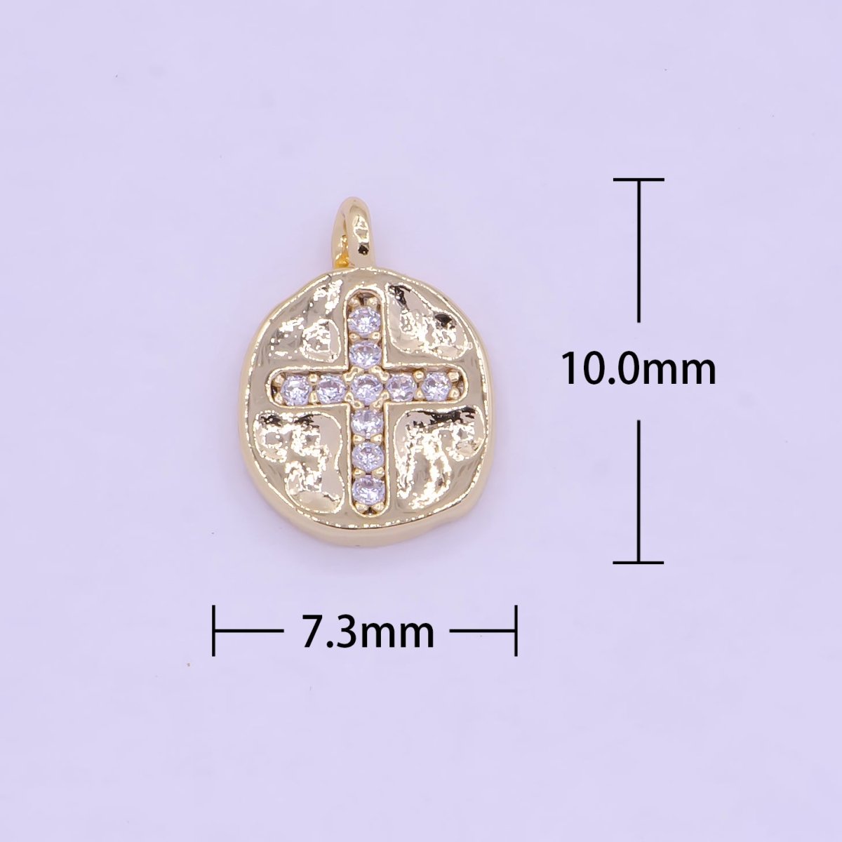 Mini Gold Coin Charm with Micro Pave Cross for Necklace Bracelet Supply AG-078 - DLUXCA