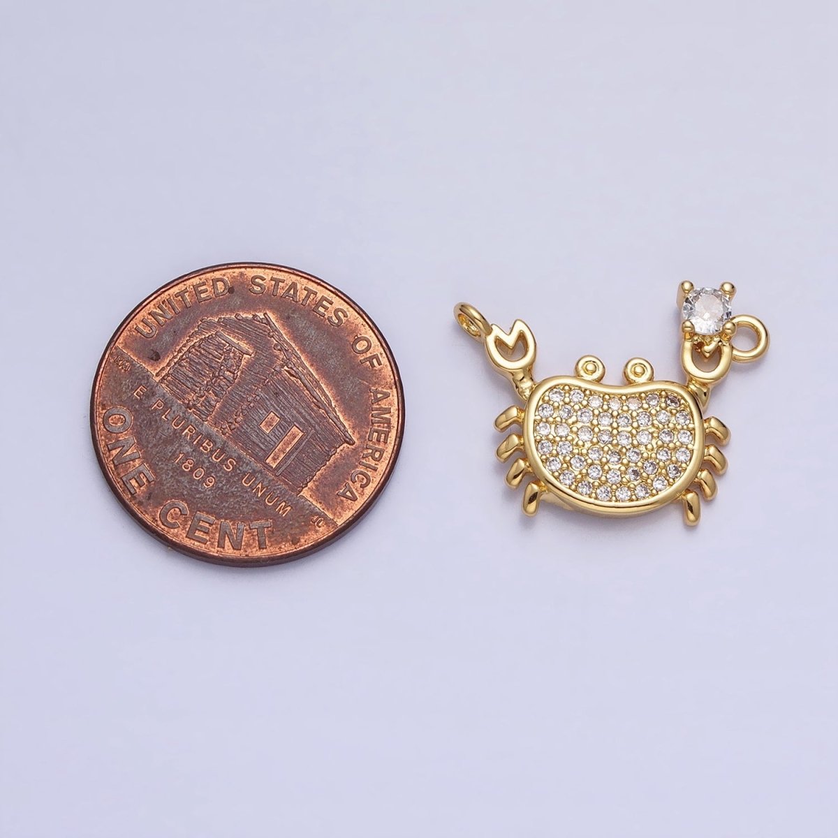 Mini Gold Crab Pendant Charm With CZ Stones For Ocean Crab Crustacean Beach Inspired AA918 - DLUXCA