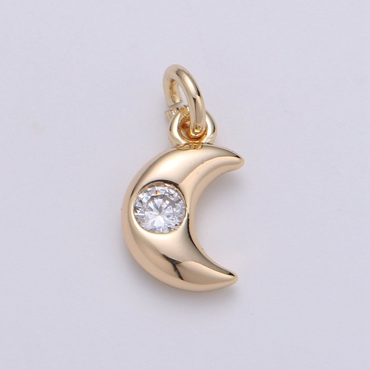 Mini Gold Crescent Moon Tiny CZ Charm - Gold Moon Charm with cubic zirconia for Bracelet, Necklace Earring Celestial Jewelry D-401 - DLUXCA