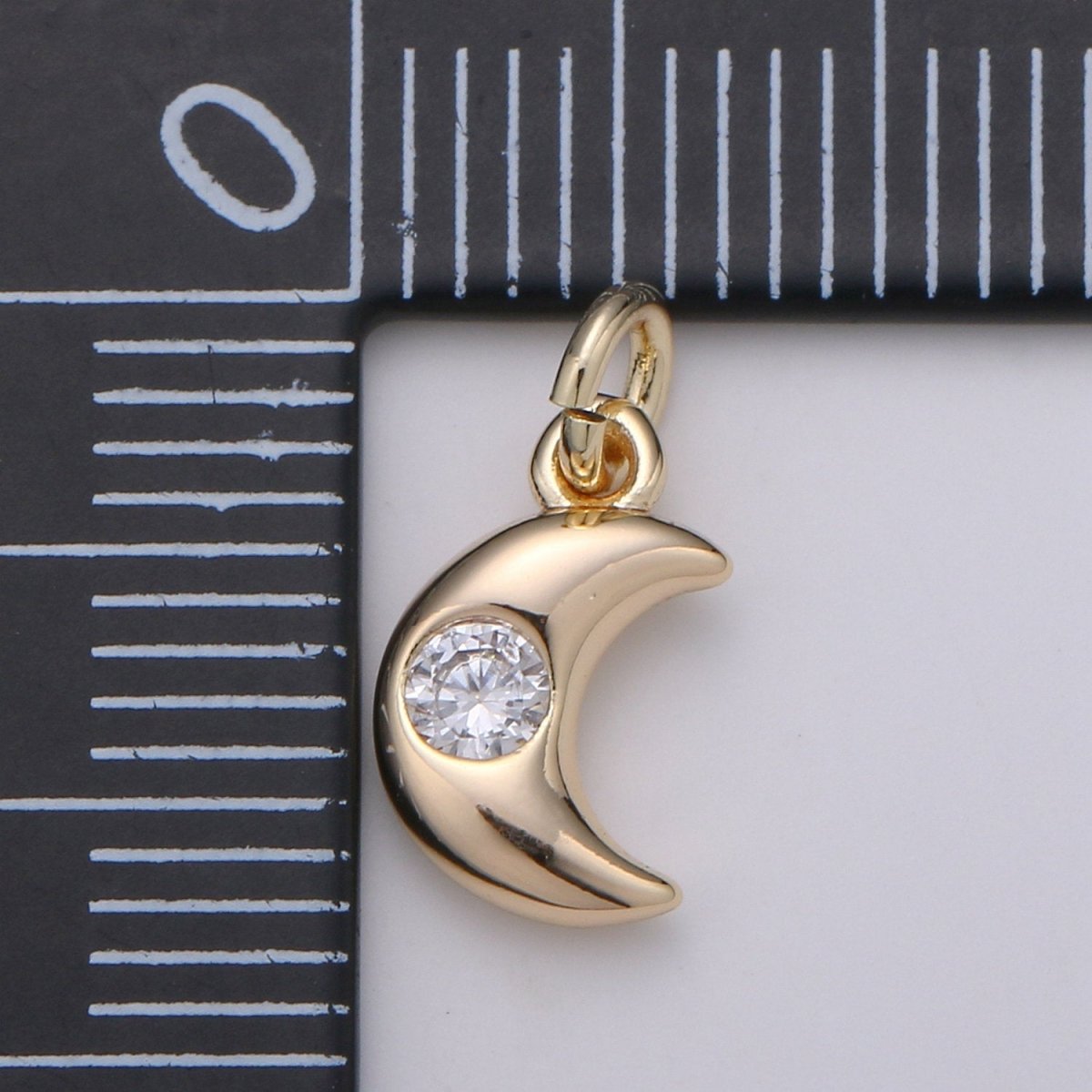 Mini Gold Crescent Moon Tiny CZ Charm - Gold Moon Charm with cubic zirconia for Bracelet, Necklace Earring Celestial Jewelry D-401 - DLUXCA