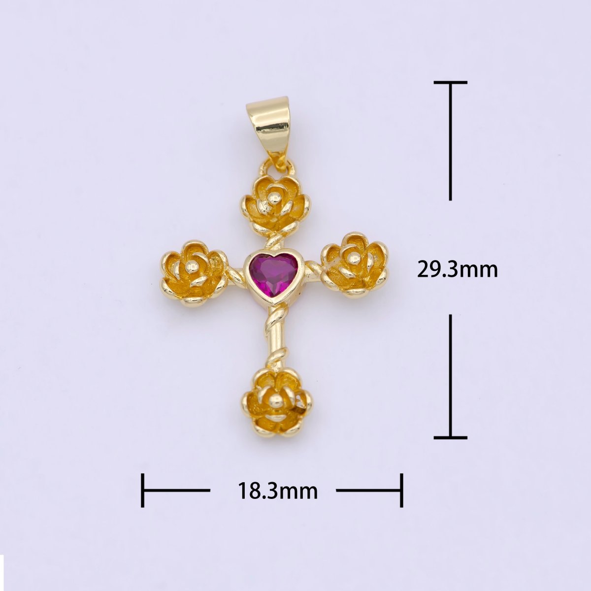 Mini Gold Cross Pendant Silver Rose Cross Charm with Pink Heart Stone N-590 N-591 - DLUXCA