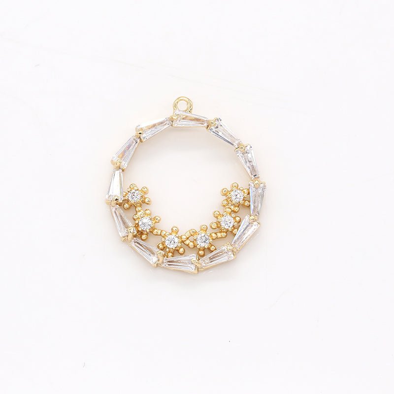 Mini Gold Crystal Flower in Crystal Circle Frame Charm CZ Floral Geometric Shape Charm Pendant GP-511 - DLUXCA