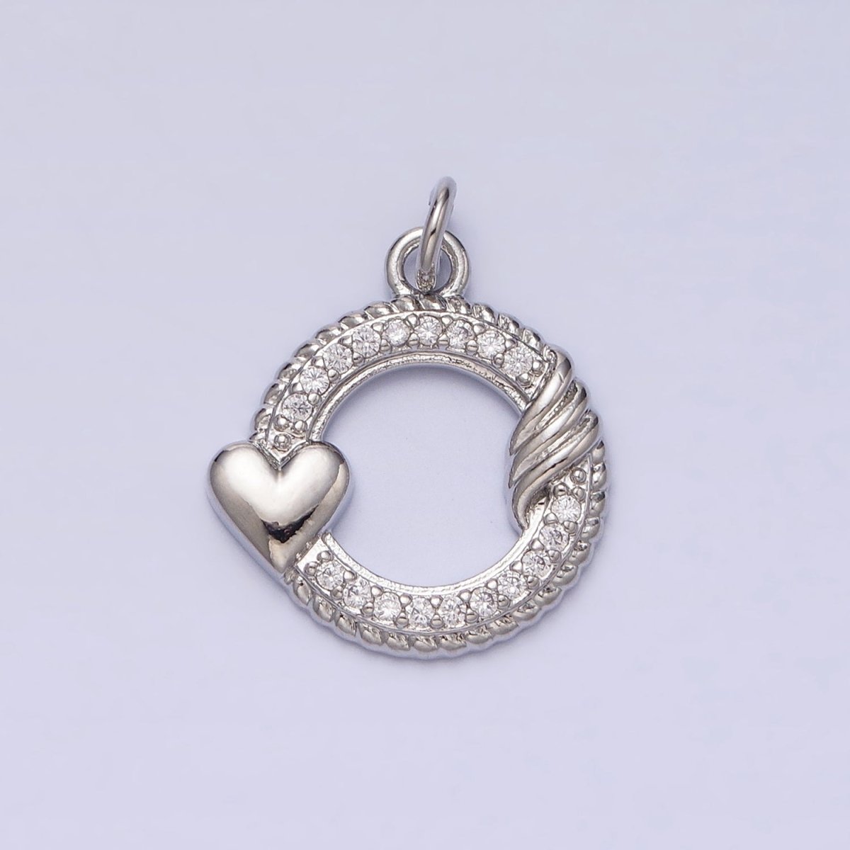 Mini Gold Cubic Circle Charm with Heart Silver Love Add on Charm for Valentine AC492 AC493 - DLUXCA