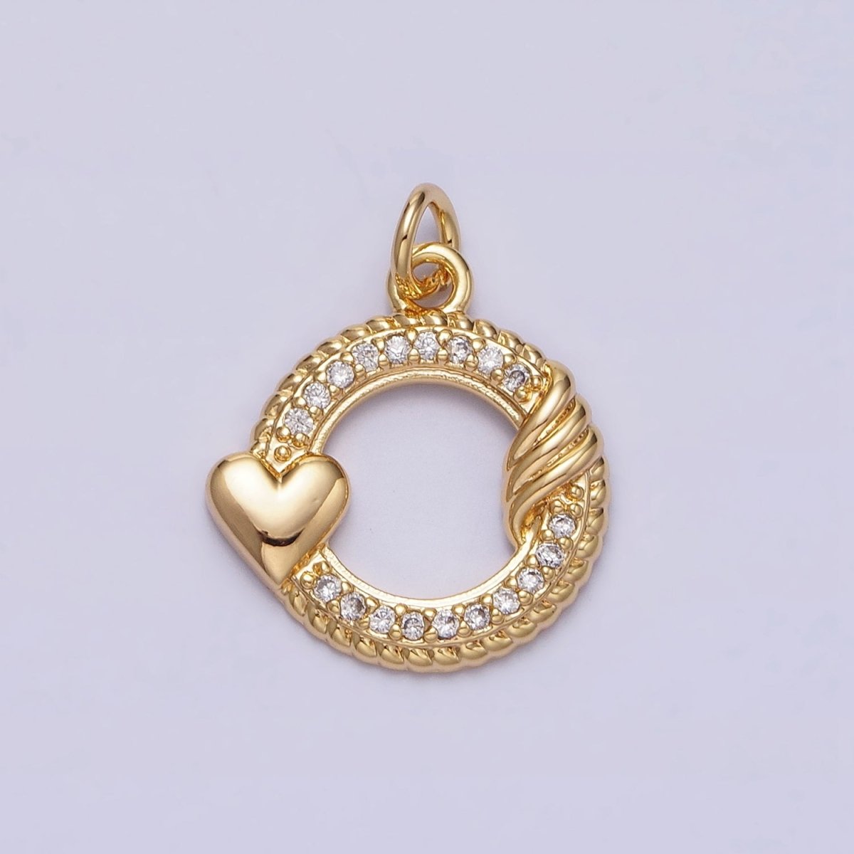 Mini Gold Cubic Circle Charm with Heart Silver Love Add on Charm for Valentine AC492 AC493 - DLUXCA